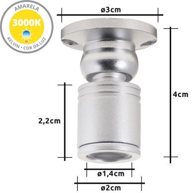 Foco orientável MELVIN redondo 1W LED 70lm 3000K Alt.4xD.3cm níquel