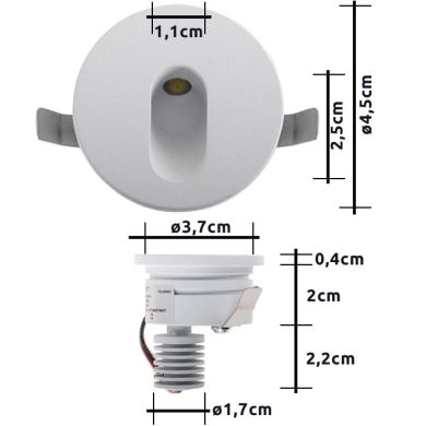 Foco de encastrar DIRAME redondo fixo IP65 1W LED 60lm 3000K Alt.0,4xD.4,5 Branco