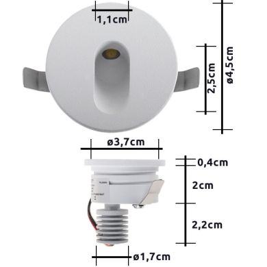 Foco de encastrar DIRAME redondo fixo IP65 1W LED 60lm 4000K Alt.0,4xD.4,5cm Branco