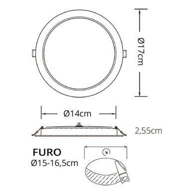 Downlight BUTUT redondo 18W LED 1600lm 4000K A.2,6xD.17,0cm Blanco