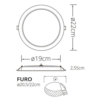 Foco de encastrar BUTUT redondo 24W LED 2100lm 4000K Alt.2,3xD.22,5cm Branco