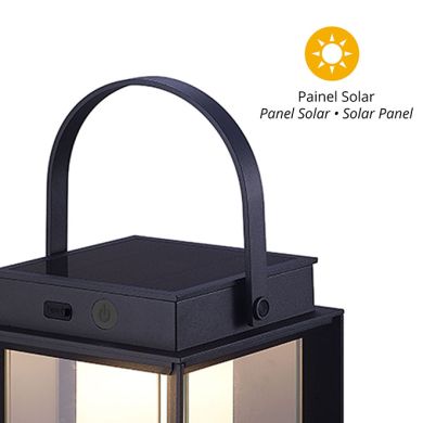 Sobremesa KAYLA con cargador y cable USB IP54 1x2W LED 200lm L.16xAn.16xAl.47cm Negro, c/panel solar