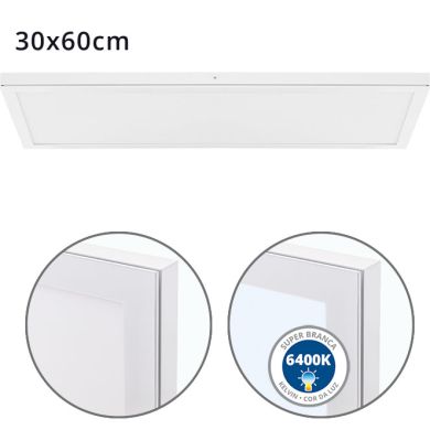 Painel de superfície VOLTAIRE 30x60 36W LED 2880lm 6400K 120° C.60xL.30xAlt.2,3cm Branco