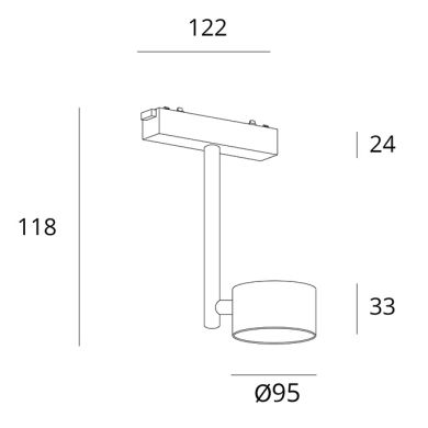 Foco para calha magnética PIQUET (2 condutores) 19W LED 1600lm 3000K 36° C.16,4xL.3,3xAlt.11,8cm pre