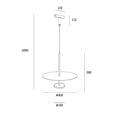 Suspensão para calha magnética PIQUET (2 condutores) 14W LED 1100lm 3000K 150° Alt.200xD.40cm preto