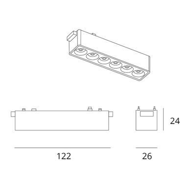 Barra para Carriles magnéticos PIQUET (2 hilos) 6W LED 480lm 3000K 24° L.12,2xAn.2,6xAl.2,4cm negro