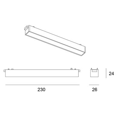 Magnetic Track Linear Light PIQUET (2 wires) 12W LED 560lm 3000K 150° L.23xW.2,6xH.2,4cm black