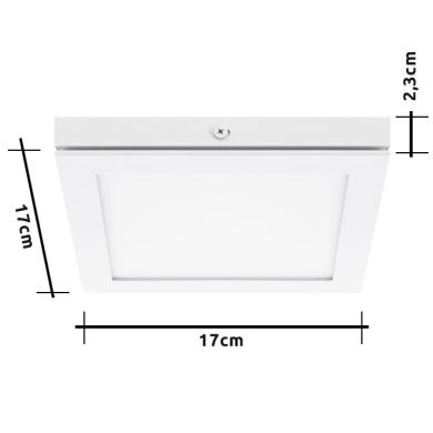 Painel de superfície TOLSTOI 17x17 12W LED 720lm 3000K 120° C.17xL.17xAlt.2,3cm Branco