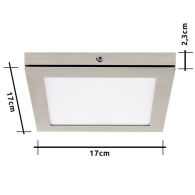 Panel superficie TOLSTOI 17x17 12W LED 720lm 3000K 120° C.17xL.17xA.2,3cm Níquel