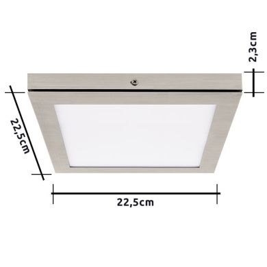 Painel de superfície TOLSTOI 22,5x22,5 18W LED 1080lm 3000K 120° C.22,5xL.22,5xAlt.2,3cm Níquel