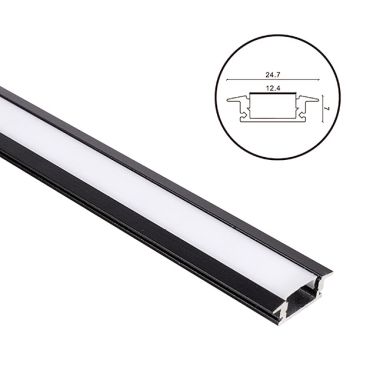 Calha com abas para fita LED preto com difusor opalino (para embutir) L.24,7x Alt.7mm