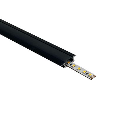 Calha com abas para fita LED preto com difusor preto (para embutir) L.24,7x Alt.7mm