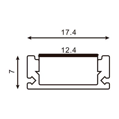 Calha sem abas para fita LED branco com difusor opalino L.17,4x Alt.7mm