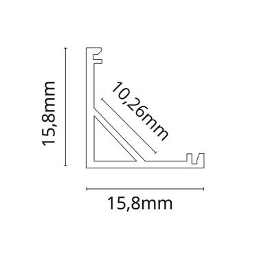Calha de canto sem abas para fita LED com difusor opalino L.15,8x Alt.15,8mm