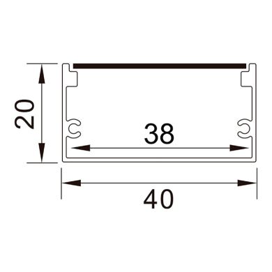 Perfil sin alas para tira de LED con difusor opalino An.40x Al.20mm