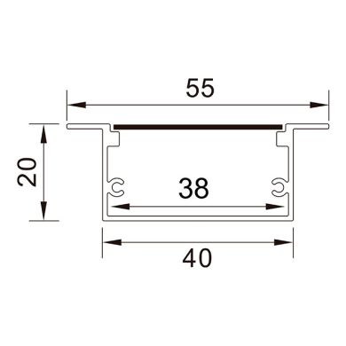 Profile for LED strip with tabs with opaline diffuser (to be recessed) W.55xH.20mm