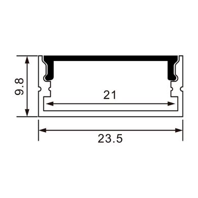 Perfil sin alas para tira LED con difusor opalino An.23,5x Al.9,8mm