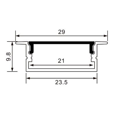 Profile for LED strip with tabs with opaline diffuser (to be recessed) W.29xH.9.8mm