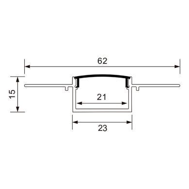 Drywall profile for LED strip with opaline diffuser W.62xH.15mm