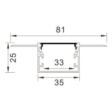 Drywall profile for LED strip with opaline diffuser W.81xH.25mm