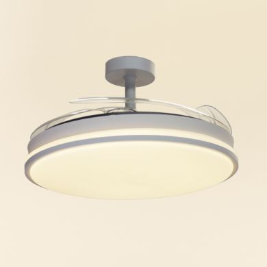 Ventilador DC DUNE ECO blanco, 4 aspas retráctiles, 72W LED 3000|4000|6000K, Al.30/40xD.108/50cm