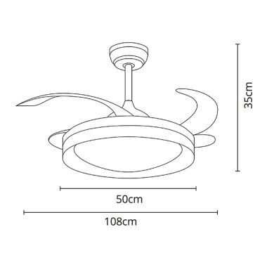 Ceiling fan DC TITAN white/ black, 4 retractable blades, 72W LED 3000|4000|6000K, H.35xD.108/50cm