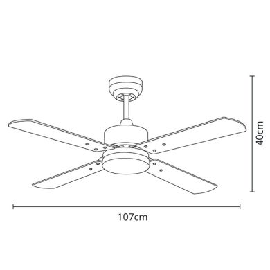 Ventoinha de tecto KENIA oxidada, 4 palas reversíveis, 18W LED 3000|4000|6500K, Alt.40xD.107cm