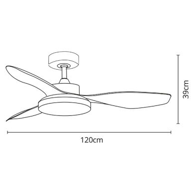 Ventilador DC TULUM blanco, 3 aspas, 25W LED 3000|4000|6000K, Al.39xD.120cm