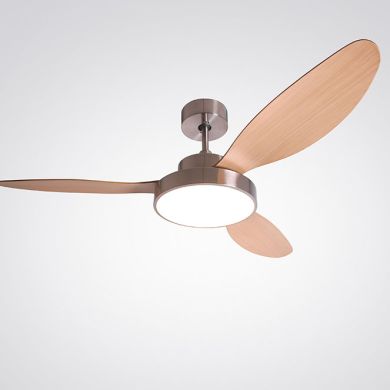 Ceiling fan DC TULUM nickel/beech, 3 blades, 25W LED 3000|4000|6000K, H.39xD.120cm