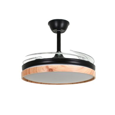 Ventoinha de tecto COSMOS MINI preto/faia, 4 palas retráteis, 48W LED 3000|4000|6000K A.35xD.91/40cm