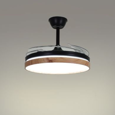 Ventoinha de tecto COSMOS MINI preto/faia, 4 palas retráteis, 48W LED 3000|4000|6000K A.35xD.91/40cm