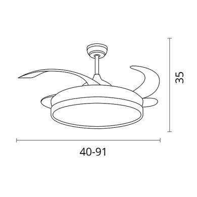 Ventilador DC COSMOS MINI blanco/haya, 4 aspas retráctiles, 48W LED 3000|4000|6000K, Al.35xD.91/40cm