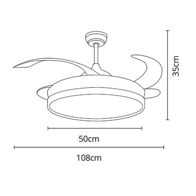 Ventilador DC COSMOS negro/haya, 4 aspas retráctiles, 72W LED 3000|4000|6000K, Al.35xD.108/50cm