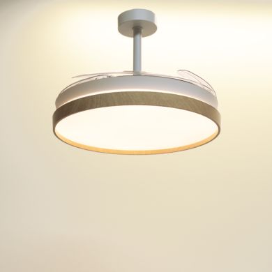 Ventilador DC COSMOS ECO blanco/haya, 4 aspas retráctiles, 72W LED 3000|4000|6000K, D.108/50cm