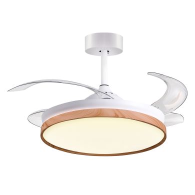 Ventoinha de tecto COSMOS branco/faia, 4 palas retráteis, 72W LED 3000|4000|6000K, Alt.35xD.108/50cm