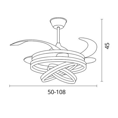 Ventoinha de tecto SFERA preta, 4 palas retráteis, 72W LED 3000|4000|6000K, Alt.45xD.108/50cm