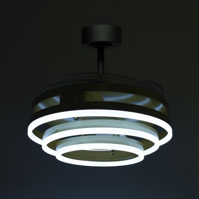 Ventoinha de tecto SFERA dourada, 4 palas retráteis, 72W LED 3000|4000|6000K, Alt.45xD.108/50cm