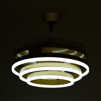 Ventoinha de tecto SFERA dourada, 4 palas retráteis, 72W LED 3000|4000|6000K, Alt.45xD.108/50cm