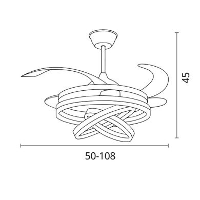 Ventilador DC SFERA oro, 4 aspas retráctiles, 72W LED 3000|4000|6000K, Al.45xD.108/50cm