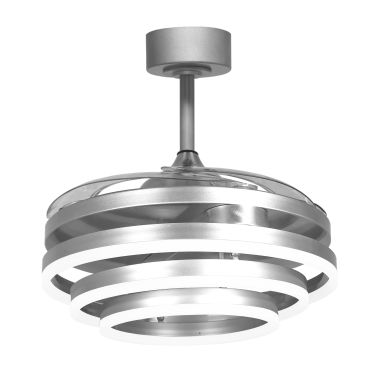 Ventoinha de tecto SFERA níquel, 4 palas retráteis, 72W LED 3000|4000|6000K, Alt.45xD.108/50cm