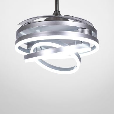 Ventoinha de tecto SFERA níquel, 4 palas retráteis, 72W LED 3000|4000|6000K, Alt.45xD.108/50cm