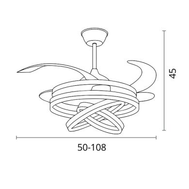 Ventoinha de tecto SFERA níquel, 4 palas retráteis, 72W LED 3000|4000|6000K, Alt.45xD.108/50cm