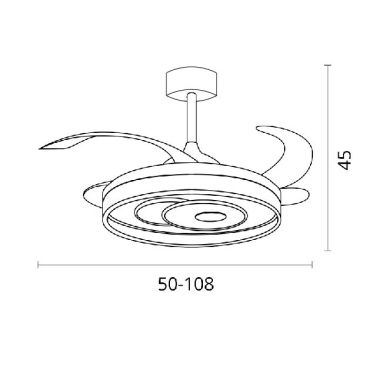 Ventilador DC TRIO blanco, 4 aspas retráctiles, 72W LED 3000|4000|6500K, Al.45xD.108/50cm