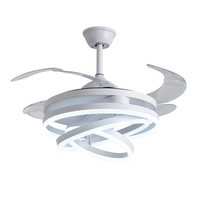 Ventilador DC SFERA blanco, 4 aspas retráctiles, 72W LED 3000|4000|6000K, Al.45xD.108/50cm