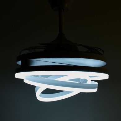 Ventoinha de tecto SFERA branca, 4 palas retráteis, 72W LED 3000|4000|6000K, Alt.45xD.108/50cm