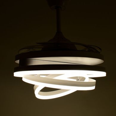 Ventoinha de tecto SFERA branca, 4 palas retráteis, 72W LED 3000|4000|6000K, Alt.45xD.108/50cm