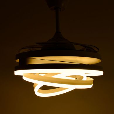 Ventoinha de tecto SFERA branca, 4 palas retráteis, 72W LED 3000|4000|6000K, Alt.45xD.108/50cm