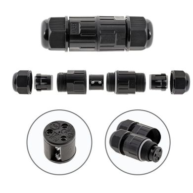 Black/grey IP68 Connector 3 poles 1,0-2,5mm2 450V/24A IP68 110°C 8xD.2,7cm (box 100pcs)