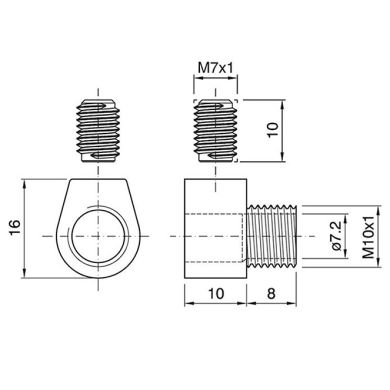 Cerra-cabos com rosca macho M10x1, em resina termoplástica dourada