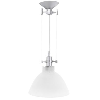 Suspensão HERNER 1xE27 Alt.Reg.xD.32cm Vidro Branco/Prata